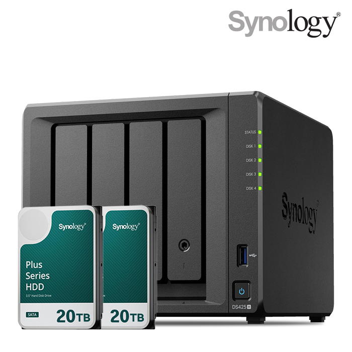 시놀로지 나스 DS425+ 4베이 40TB HAT3320-20TBx2 NAS HDD 합본