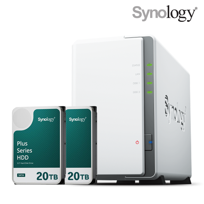 시놀로지 나스 DS223j 2베이 40TB HAT3320-20TBx2 NAS HDD 합본
