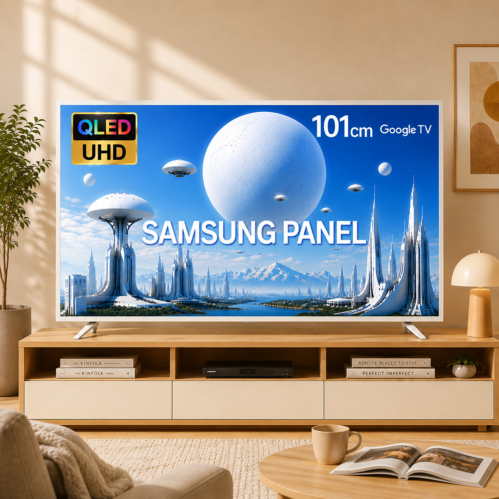위드라이프 구글 101cm 40인치 QLED 4K UHD 스마트TV 화이트슬림 삼성패널 기사방문 스탠드 설치
